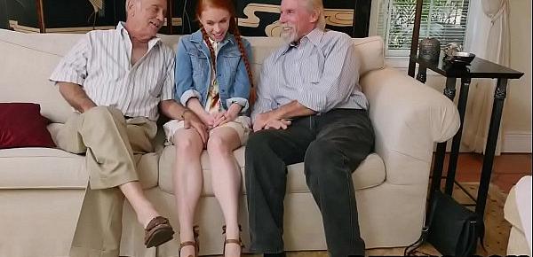  Horny grandpa banging redhead teen